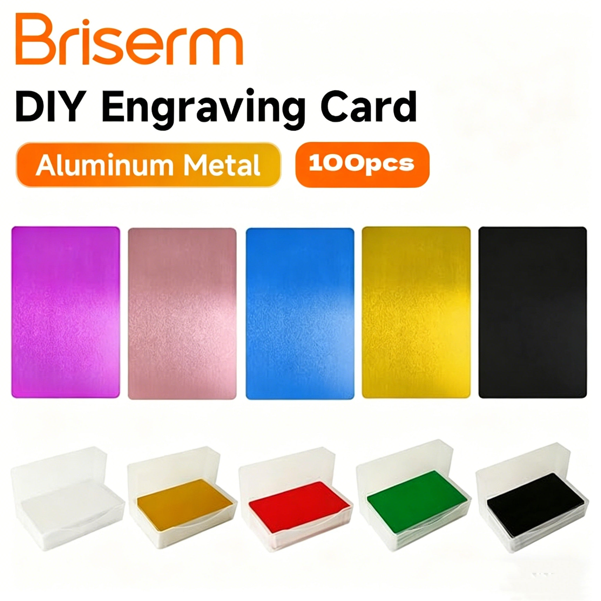 Briserm 100PCS Aluminum Metal Blank Business Cards for Laser Engraving Marking, Multi-Color DIY Engraving Blanks